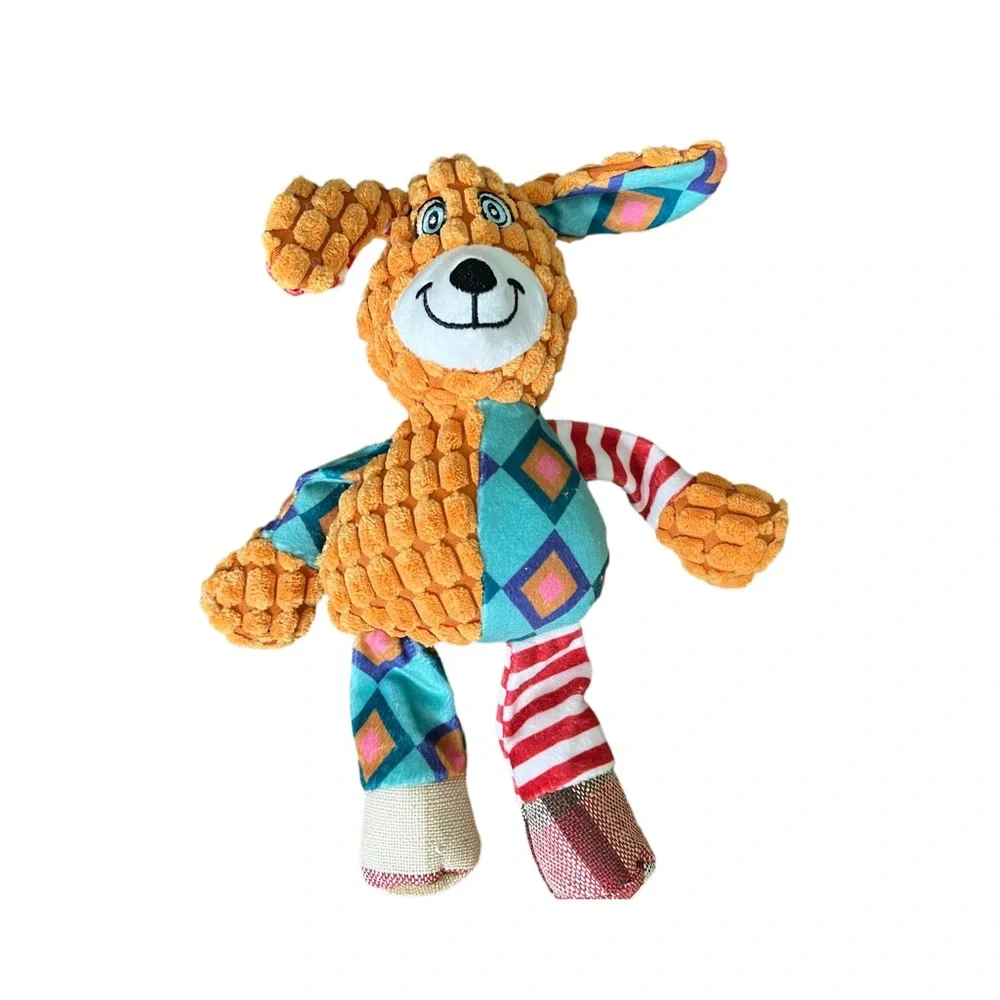 Colorful Squeaky Plush Dog Toy – Interactive Patchwork Puppy